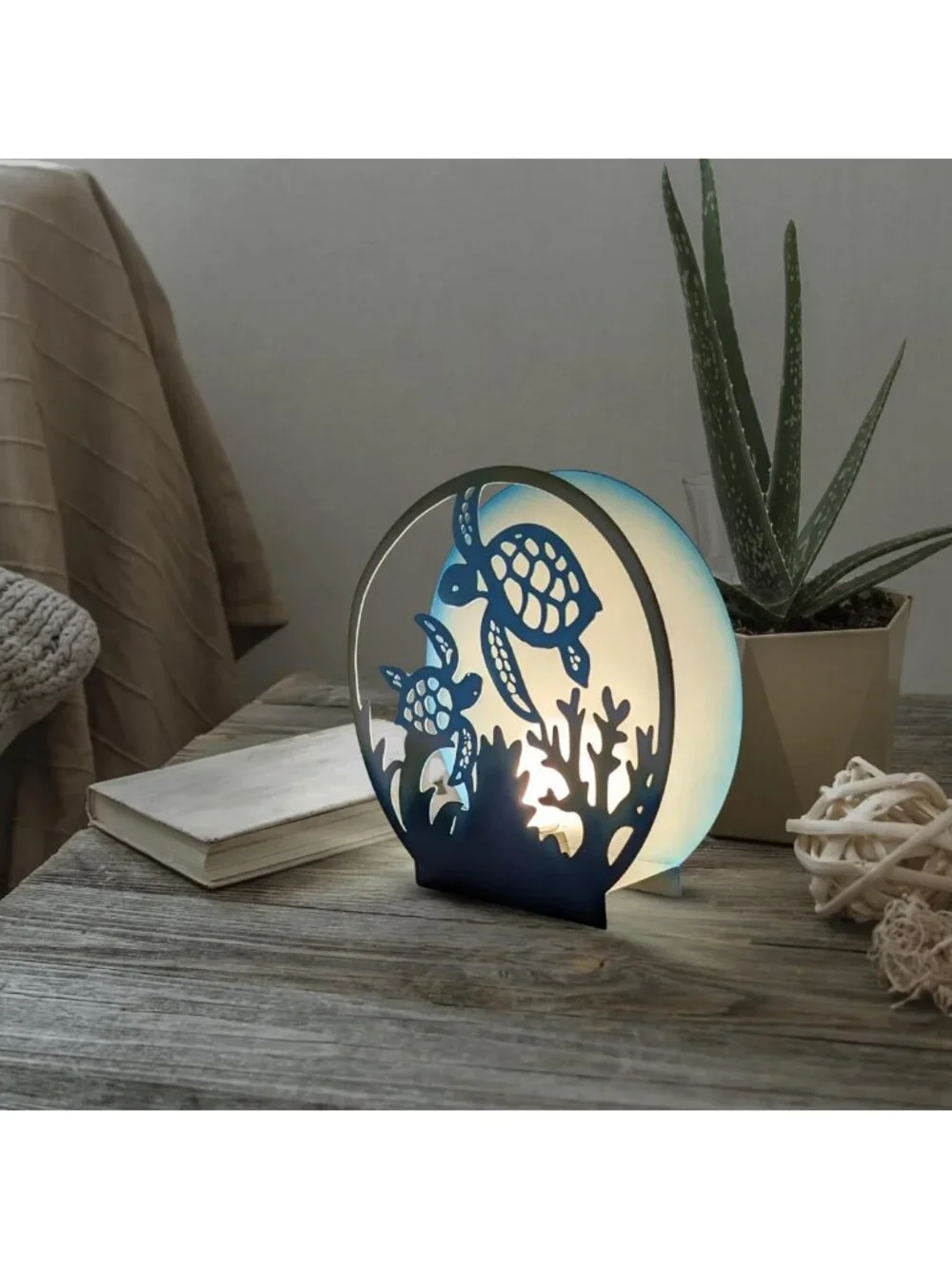 Coastal Sea Turtle Night Light - Nautical Tabletop Lamp for Beach House Decor